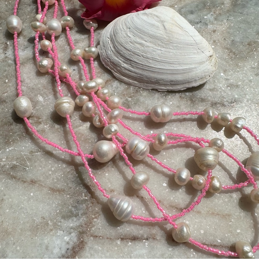 Hot Pink and Pearl Layered Necklace